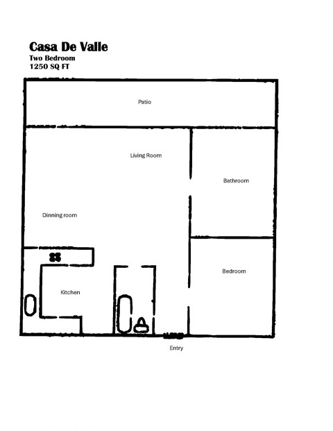 Floor plan for 2 beds, 1 bath, 1250 sqft